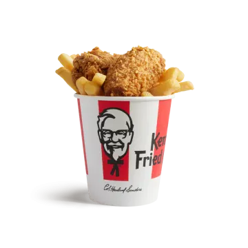 a cup filled with fried chicken and french fries