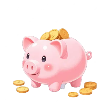 a pink pig with gold coins