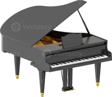 a black grand piano on a white background