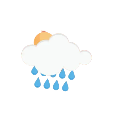 a weather icon with a sun and rain