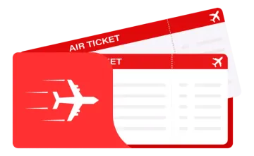 a red ticket with an airplane ticket on it