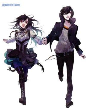 a couple of anime characters, one with long hair and the other with long hair