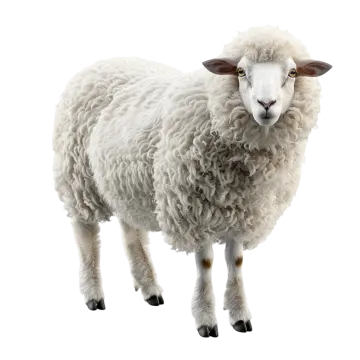 a sheep standing on top of a white surface