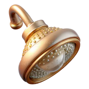a gold shower head with pearls on it