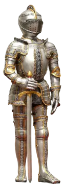 a knight in full armor with a sword