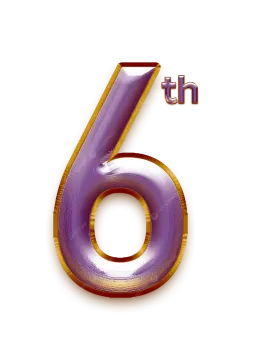 a purple and gold number six on a white background