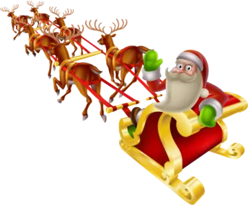 a santa claus on a sled pulled by reindeers