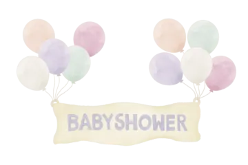 a bunch of balloons with the word baby shower