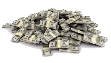 a pile of money on a white background