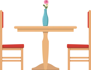 a table with two chairs and a vase on it