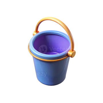 a blue bucket with a gold handle