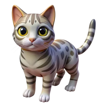a gray and white cat with yellow eyes