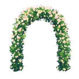 a floral arch with pink flowers