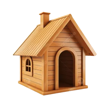 a wooden dog house on a white background
