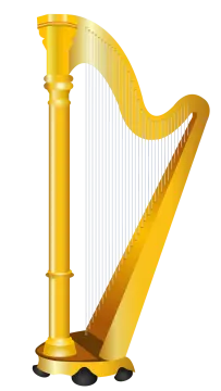 a golden harp on a white background