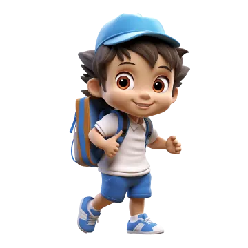 a cartoon boy with a backpack and backpack