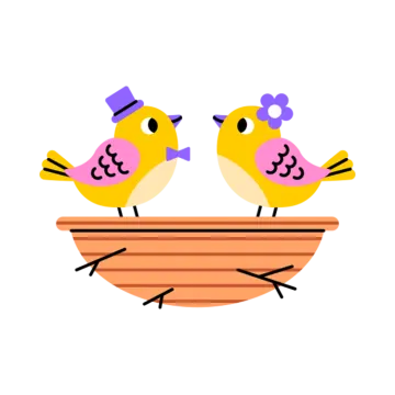 two birds sitting on top of a basket