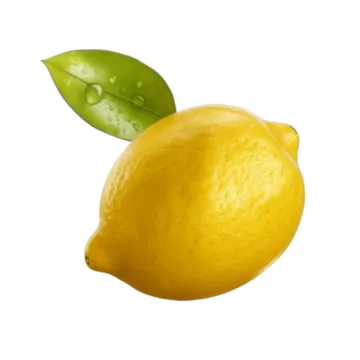 a lemon with a leaf on top of it