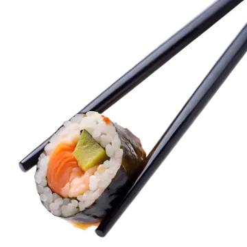 a close up of a sui with chopsticks