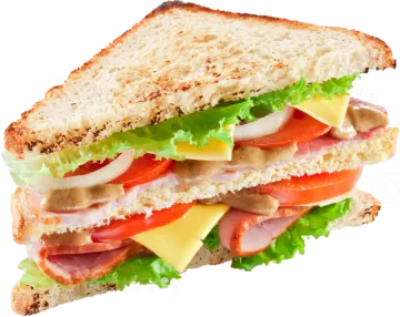 a sandwich cut in half on a white background