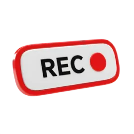 a red and white rec button with the word rec
