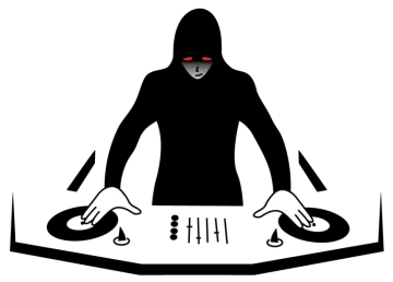 a silhouette of a dj in black and white