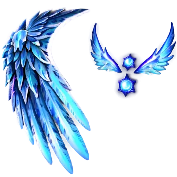 a pair of blue wings on a white background