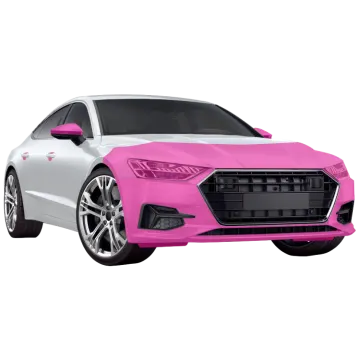 a pink audi car on a white background