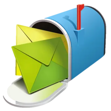 a blue mailbox with a green envelope