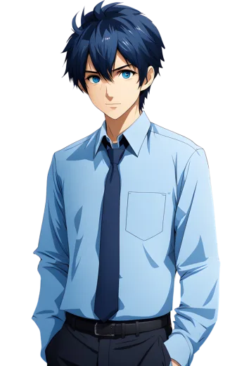 a man in a blue shirt and tie