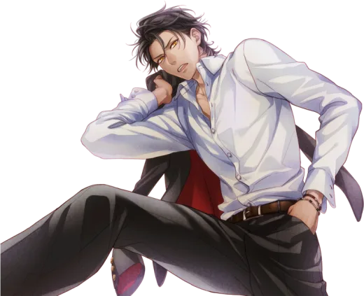 a man in a white shirt and black pants