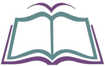 an open book with a purple background