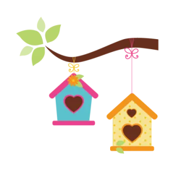 two bird houses hanging from a tree branch