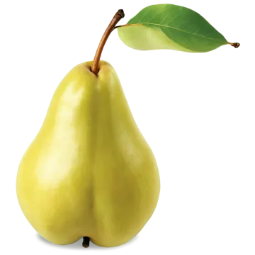 a pear with a leaf on top of it
