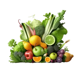 a bunch of fruits and vegetables on a white background
