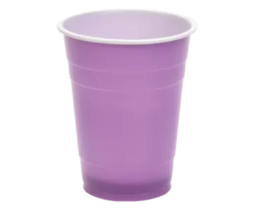 a purple plastic cup on a white background