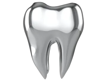 a silver tooth on a white background