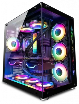 a computer case with colorful lights on it