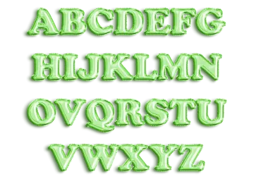 a set of alphabets with green letters
