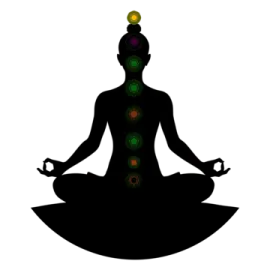 a silhouette of a person sitting in a lotus position