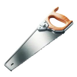 a chainsaw with a wooden handle