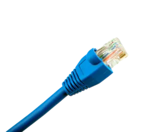 a blue ethernet cable on white background