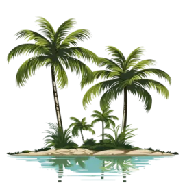 three palm trees on an island with water