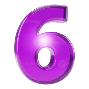 a purple number six on white background