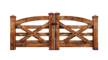 a wooden gate on a white background