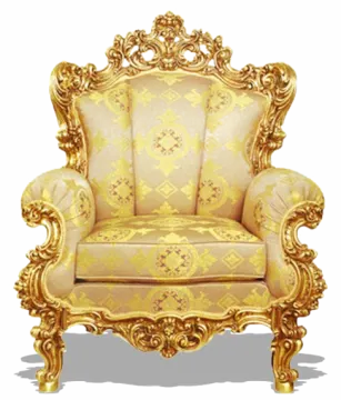 a gold colored chair with ornate carvings on it