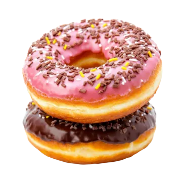 a close up of two donuts with pink frosting