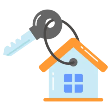 a house with a key hanging from the roof