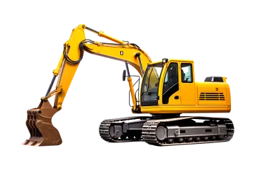 a yellow digger truck with a shovel on it
