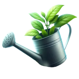 a watering pot with a plant in it